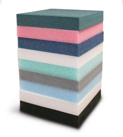 Stacked sheets of colored polyethylene foam